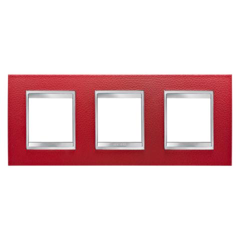 LUX International 2+2+2 gang horizontal plate - Leather - Ruby