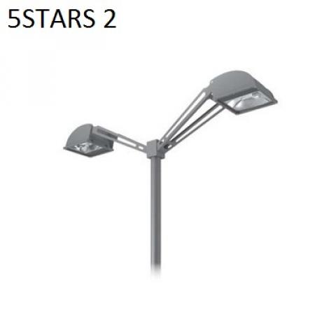 Twin 5STARS2 pole top fitting and outreach arms at 180° for Ø60-76mm poles 
