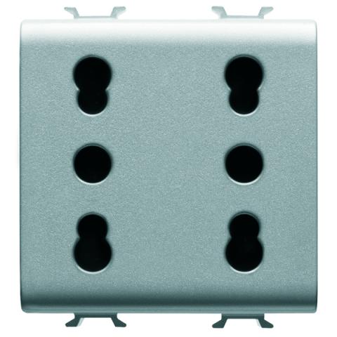 ITALIAN STANDARD DOUBLE SOCKET-OUTLET 2X2P+E 16A DUAL AMPERAGE